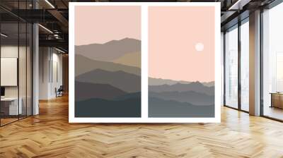 Set vector illustration of a beautiful mountain landscape at different times of the day, flat design. Wall mural