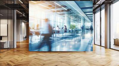 Blurred empty open space office. Abstract light bokeh at office interior background for design. Wall mural