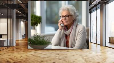 Caucasian old woman mature talking on phone Support for the elderly concept Wall mural