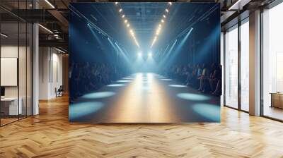 Empty floodlit catwalk for a fashion show with an audience. Trendy style event background Wall mural