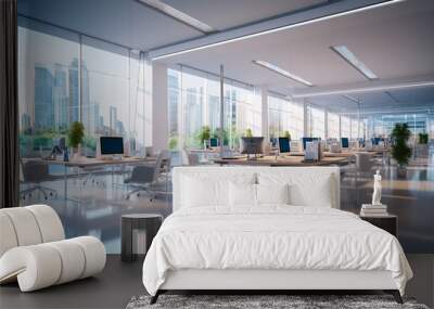 Empty office open space interior. Business conference company background Generative ai Wall mural