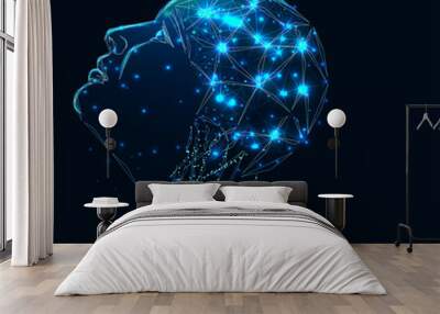 artificial intelligence. Abstract image of a starry sky or space, consisting of points, lines, and shapes in the form of planets, stars and the universe. Low poly vector Wall mural