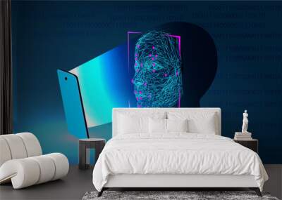 Face recognition system. Low poly vector Wall mural