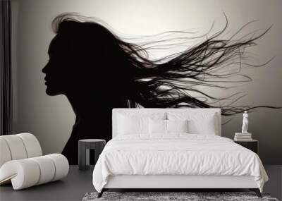 Silhouette shadow of woman with flowing hair background wallpaper concept Wall mural