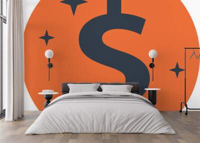 Simple dollar sign icon with orange circle and decorative stars. Wall mural