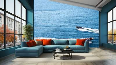 amazing view to two yachts or boats and clear dark blue water summer paradise. Copy space Wall mural