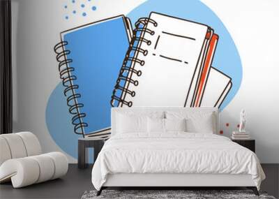 Stack of spiral notebooks in different colors illustration on a colorful background Wall mural