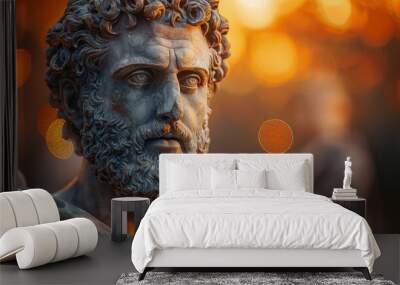 Statue of Marcus Aurelius, epic spectacle, looking into camera, close-up Wall mural