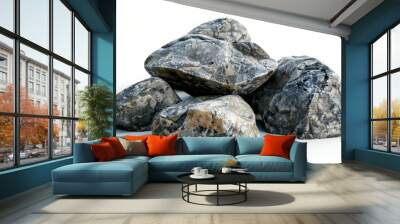 Stone wall rock podium platform isolated on white wallpaper background Wall mural