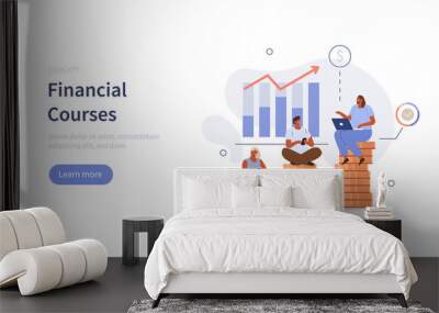 Characters studying finance with tutor in business school or courses. People learning how to manage finances. Financial and business education concept. Flat cartoon vector illustration. Wall mural