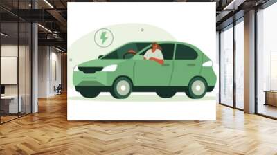 electric transportation illustration set. characters driving electric car, bike, scooter and motorcy Wall mural