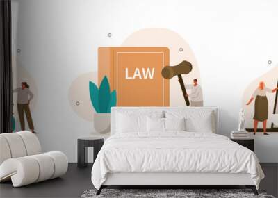 law and justice scenes. character signing legal contract, lawyer consulting client, judge knocking w Wall mural