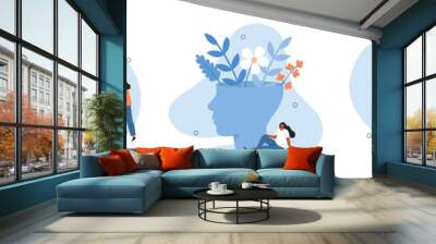 mental hygiene and self development illustration set. characters with healthy mentality relaxing, se Wall mural