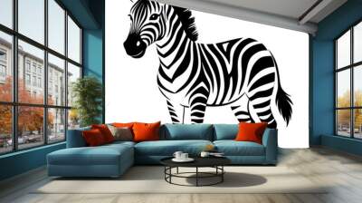 Stylized illustration of a zebra showcasing its distinctive black and white stripes Wall mural