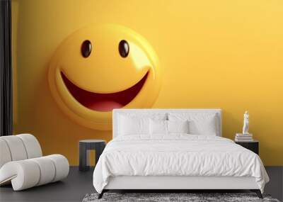 the kind yellow smiley is smiling. yellow background. Wall mural