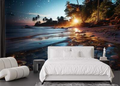 The Moon Night And Sea. Fiction. Concept Art. Realistic Illustra Wall mural