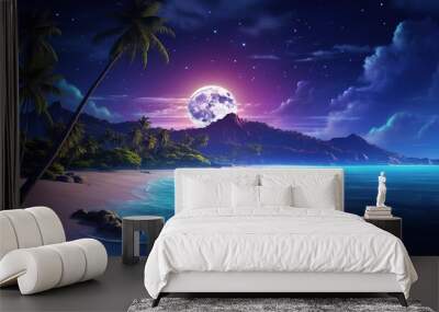 The Moon Night And Sea. Fiction. Concept Art. Realistic Illustra Wall mural