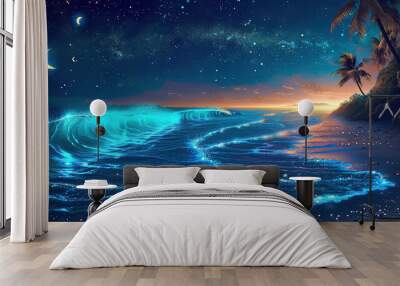 The Moon Night And Sea. Fiction. Concept Art. Realistic Illustra Wall mural