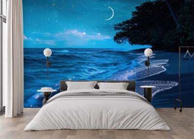 The Moon Night And Sea. Fiction. Concept Art. Realistic Illustra Wall mural