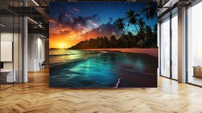 The Moon Night And Sea. Fiction. Concept Art. Realistic Illustra Wall mural