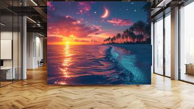 The Moon Night And Sea. Fiction. Concept Art. Realistic Illustra Wall mural