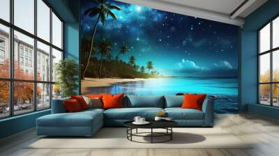 The Moon Night And Sea. Fiction. Concept Art. Realistic Illustra Wall mural