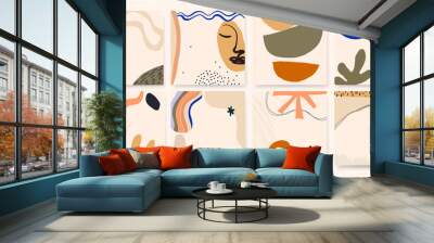 Trendy aesthetic set of abstract artistic backgrounds. Modern hand drawn vector illustrations.  Wall mural