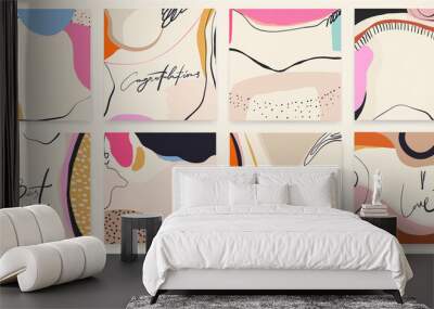 Trendy colorful set of abstract artistic backgrounds. Modern hand drawn vector illustrations.  Wall mural