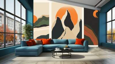 Trendy minimalist abstract landscape illustrations. Set of hand drawn contemporary artistic posters.  Wall mural