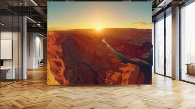 Breathtaking sunset over the canyon. This stunning landscape captures the vivid colors of nature at dusk. A perfect image for travel or nature themes. Majestic scenery and awe-inspiring beauty. AI Wall mural