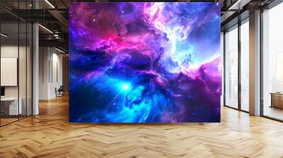 Colorful cosmic nebula deep in the universe. Beautiful abstract space scene with vibrant purple and blue hues. Galactic cloud formations, ideal for science fiction backgrounds and digital art. AI Wall mural