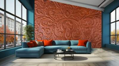 Leather floral pattern deep red color background Wall mural