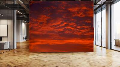 Red sunset. Amazing summer sunrise background. Beautiful blazing sunset Wall mural