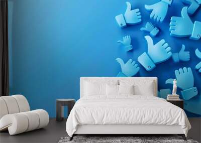 Variety of blue 'like' icons on a blue background. Social media engagement concept. Simple flat design for web. Trendy, modern digital marketing visual. AI Wall mural