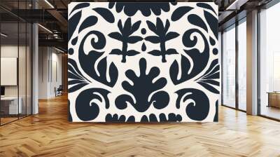 Ukrainian style ornament. Hand drawn black and white abstract organic shapes pattern. Collage contemporary floral print. Fashionable template for design.  Wall mural