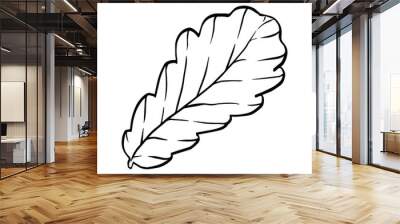 Vector graphic illustration black line contour decorative oak leaf isolated on white background. Line hand drawing wildlife clip art for print, fabric. Silhouette leaves for design Wall mural