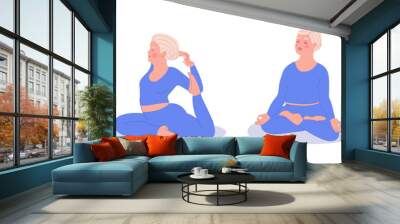 Vector of two plus-size women performing complex yoga asanas, celebrating diversity and body positivity in fitness and wellness Wall mural