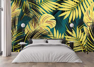 Vector seamless tropical pattern with palm leaves  on dark  background. Vector floral illustration for textile, print, wallpapers, wrapping. Wall mural