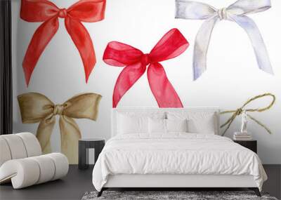 Set of watercolor illustrations of bows Wall mural