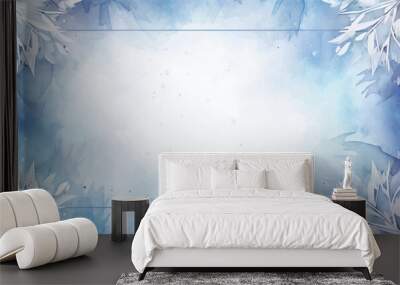 watercolor blue christmas background with snowflakes Wall mural