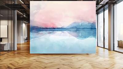 watercolor hand painted background minimalistic lake horizon  Wall mural