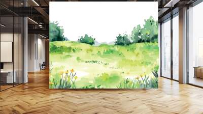 watercolor illustration background landscape with grass and trees Wall mural