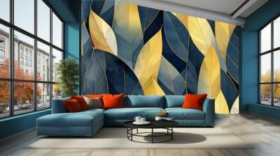 watercolor leaves pattern background Navy blue and mustard yellow  Wall mural