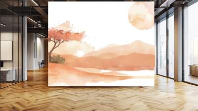 watercolor orange background sand landscape desert with tree Wall mural