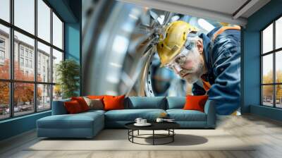 worker operating a machine, engineer develops turbines Wall mural