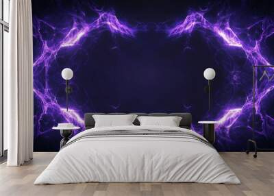 Abstract electric purple light waves on a dark background Wall mural