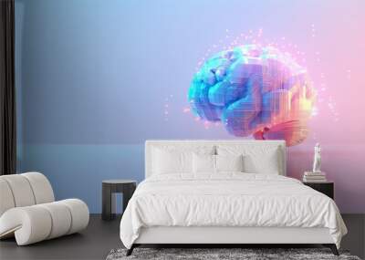 Futuristic human brain technology concept on vivid gradient background Wall mural