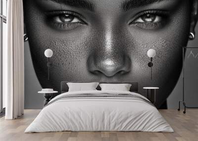 Monochrome close-up portrait of a woman with intense gaze Wall mural