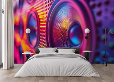 Multicolored gradient on abstract metallic surface for vibrant designs. Illuminated metal with multicolor gradient for creative graphics. Wall mural