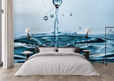 Vibrant water droplet impact on tranquil blue surface Wall mural